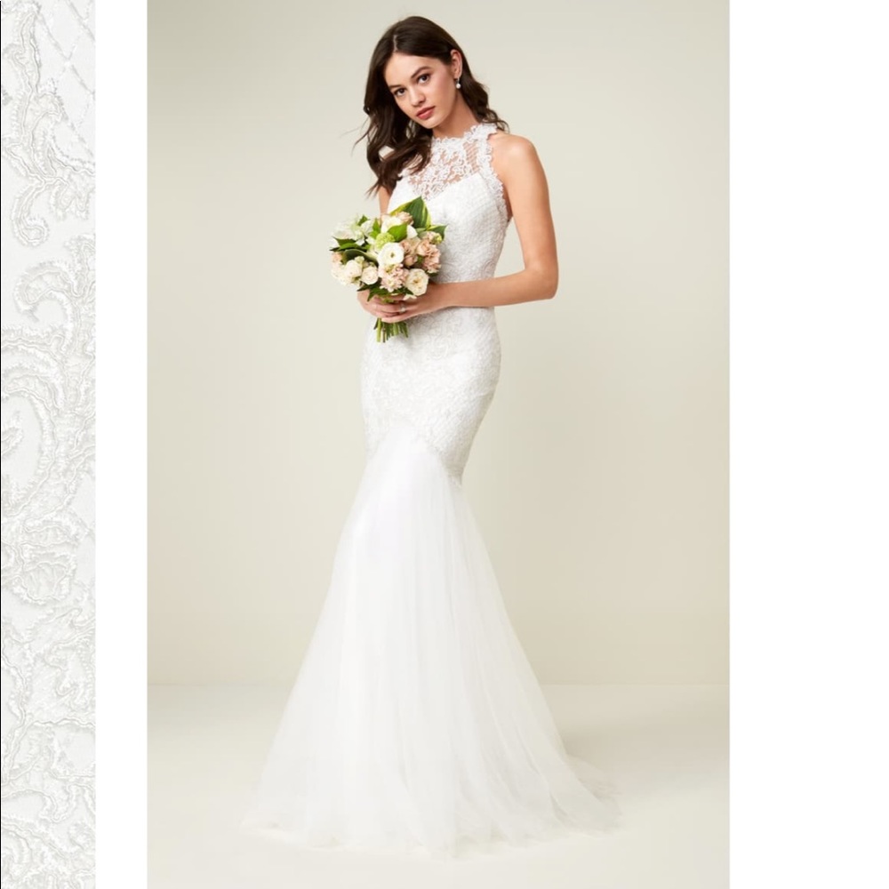 TADASHI SHOJI Lace Halter Mermaid Wedding Dress